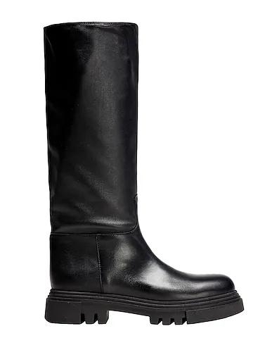 Black Leather Biker boots LEATHER ROUND TOE BOOT
