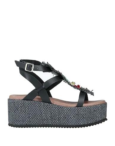 Black Leather Espadrilles