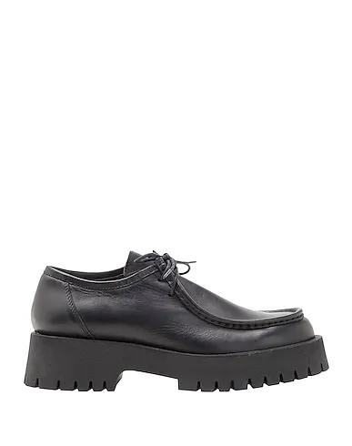 Black Leather Laced shoes LEATHER ROUND-TOE LACE UP
