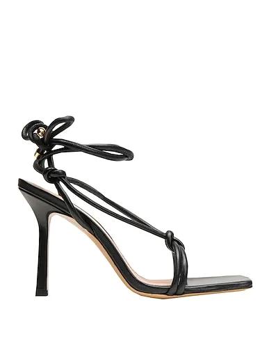 Black Leather Sandals LEATHER SQUARE TOE LACE-UP SANDAL

