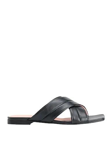 Black Leather Sandals QUILTED LEATHER SQUARE TOE SLIDES
