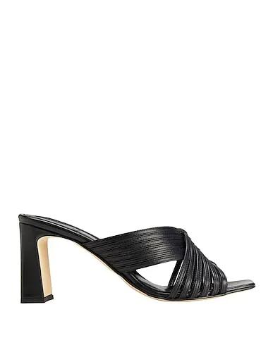 Black Leather Sandals RIBBED LEATHER MULE SANDALS