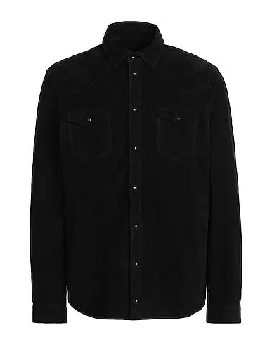 Black Leather Solid color shirt