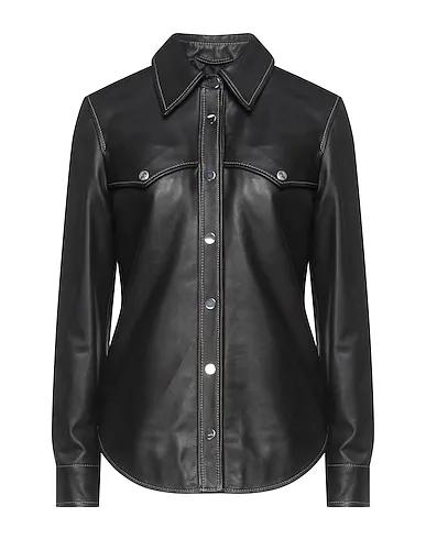 Black Leather Solid color shirts & blouses
