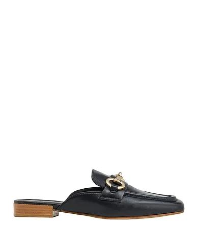 Black Mules and clogs LEATHER SQUARE TOE PENNY LOAFERS WITH HORSEBIT
