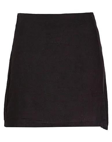 Black Plain weave Mini skirt LINEN FRONT SLIT MINI SKIRT
