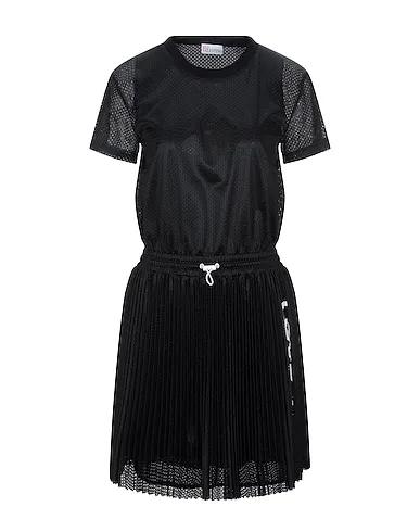 Black Plain weave Pleated dress