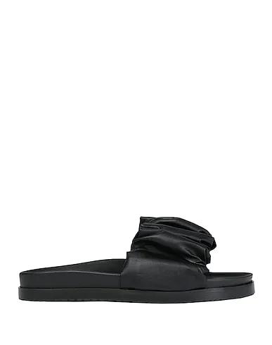 Black Sandals RUFFLED LEATHER RUBBER-SOLE SLIDE

