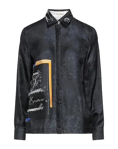 Black Satin Patterned shirts & blouses