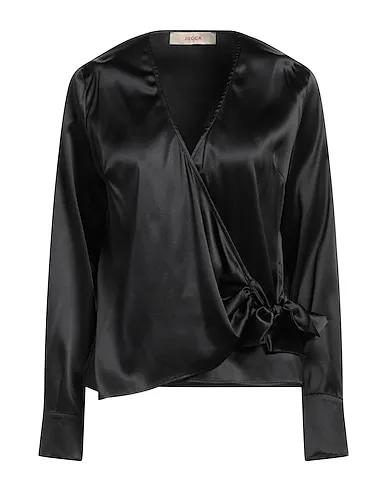 Black Satin Solid color shirts & blouses