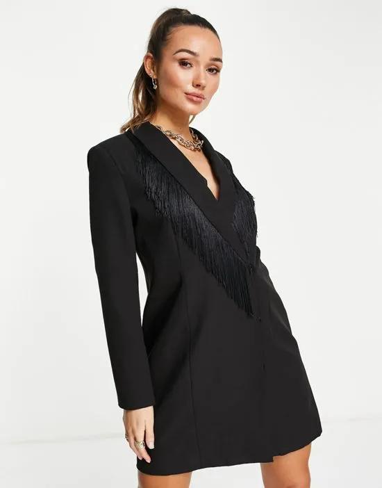 blazer dress with tassel lapel in black