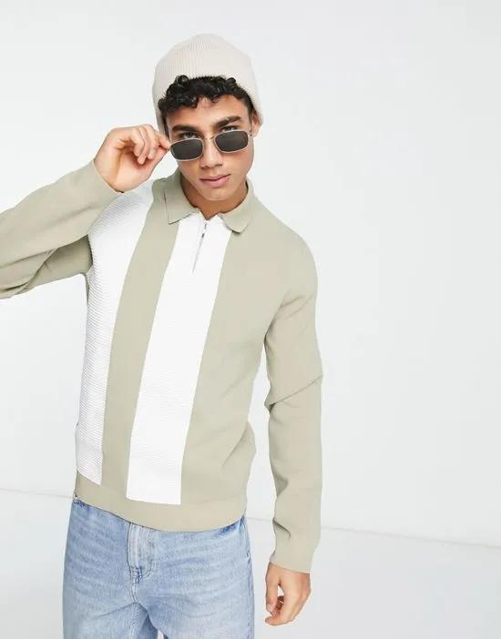 blocked knitted polo in beige