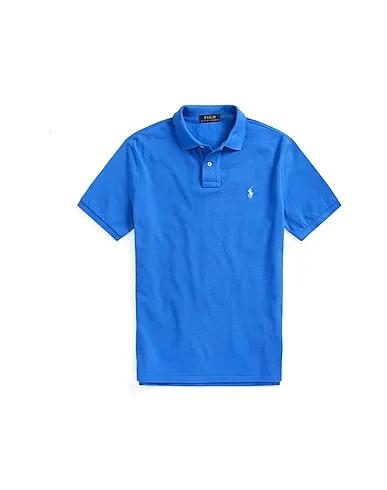 Blue Piqué Polo shirt CUSTOM SLIM FIT MESH POLO SHIRT
