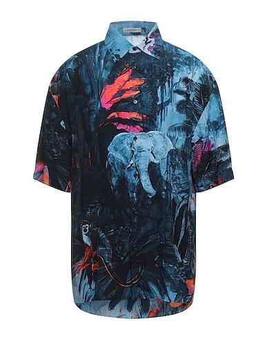 Blue Plain weave Patterned shirt