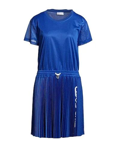 Blue Plain weave Pleated dress