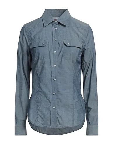 Blue Plain weave Solid color shirts & blouses