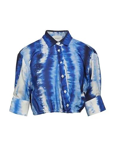 Blue Satin Patterned shirts & blouses