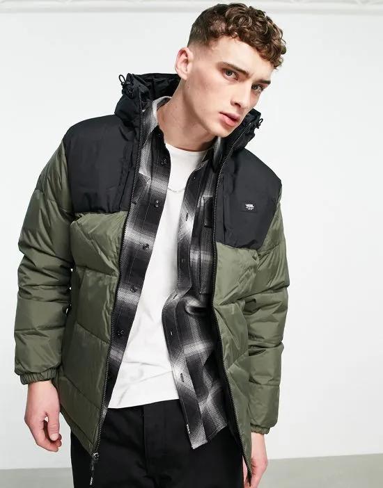 Bluejay hooded puffer jacket in khaki green