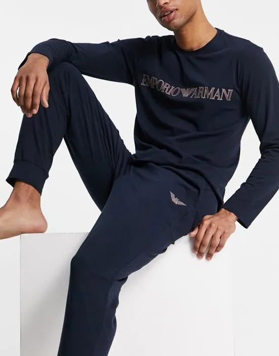 Bodywear megalogo pajama set in navy