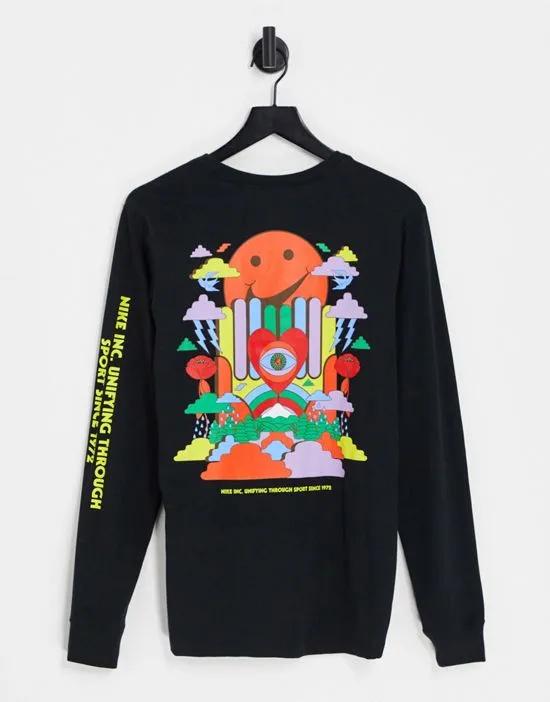 bold color graphic long sleeve T-shirt with back print in black