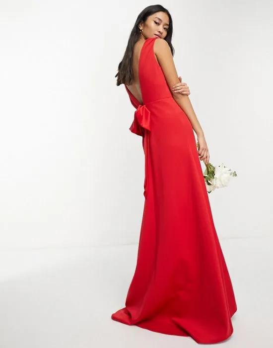 bow back maxi dress in red