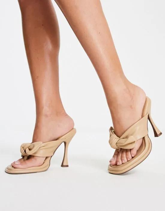 bow detail heeled mules in beige
