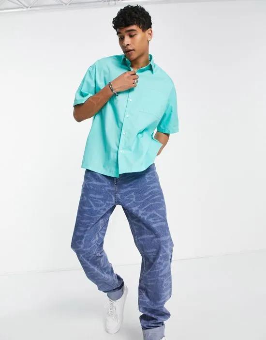 boxy oversized dad shirt in turquoise