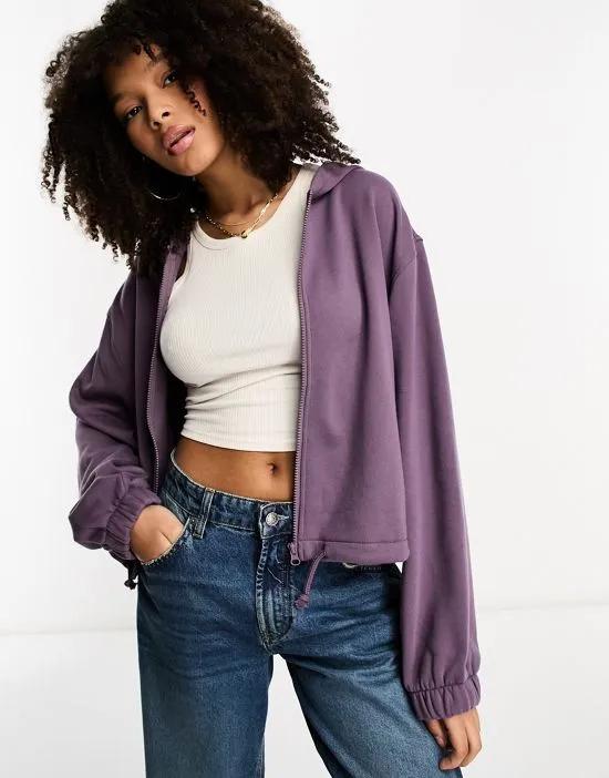 boxy zip thru hoodie in purple