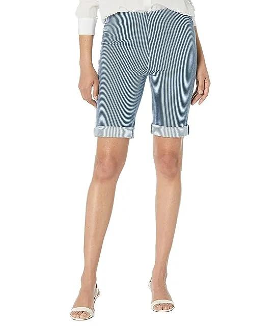 Boyfriend Knit Denim Pinstripe Shorts