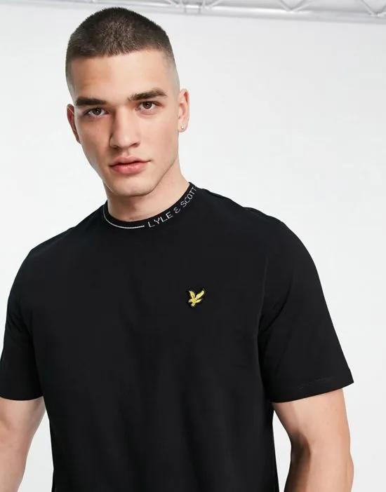 branded neck ringer t-shirt in black