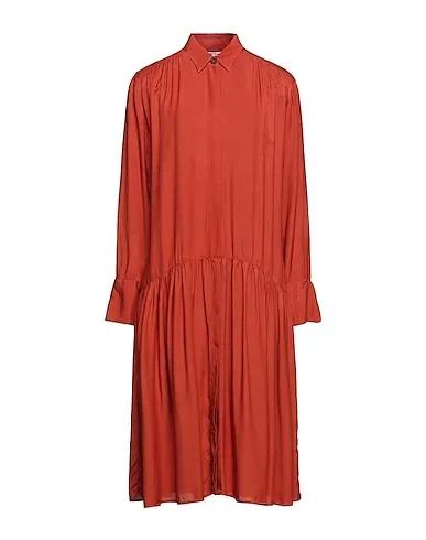 Brick red Cotton twill Midi dress