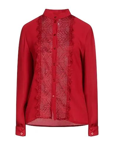 Brick red Crêpe Lace shirts & blouses