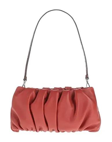 Brick red Leather Handbag BEAN BAG BLACK
