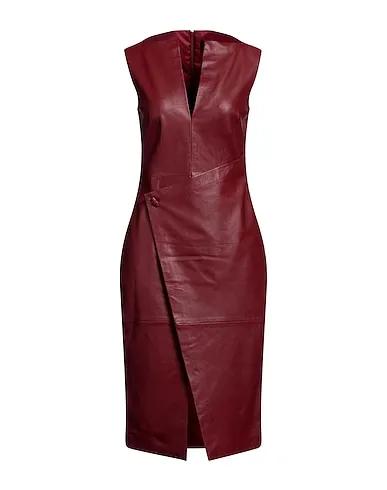 Brick red Leather Midi dress