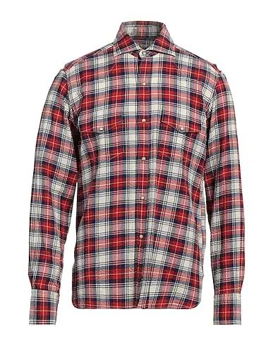 Brick red Plain weave Checked shirt