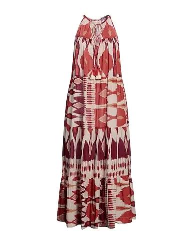 Brick red Plain weave Long dress