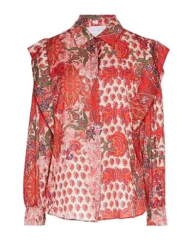 Brick red Satin Floral shirts & blouses