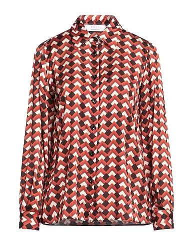 Brick red Satin Patterned shirts & blouses