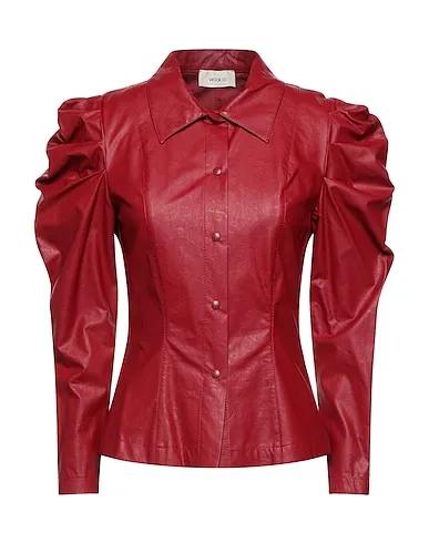 Brick red Solid color shirts & blouses