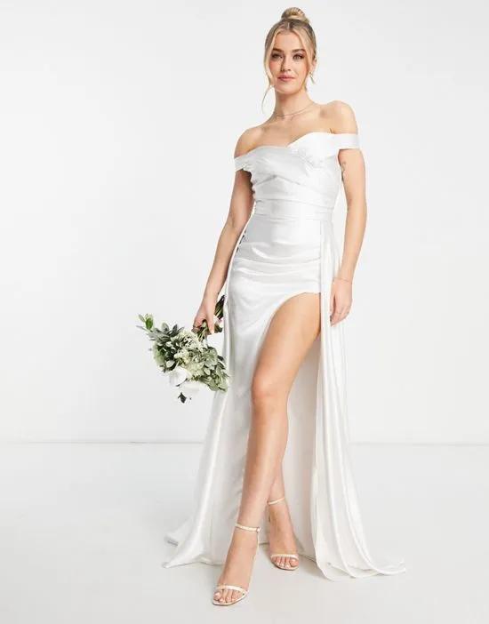 Bridal Bardot drape maxi dress in ivory