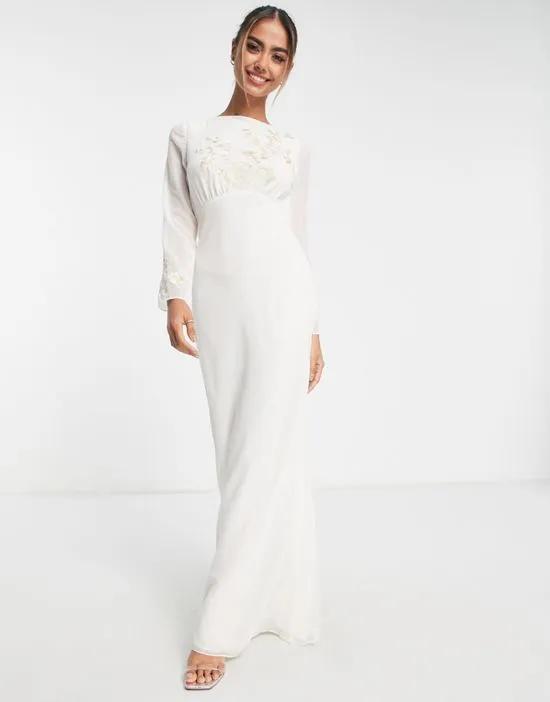 Bridal cowl back embroidered maxi dress in ivory
