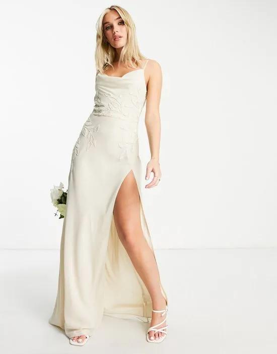Bridal cowl neck embroidered maxi dress in ivory