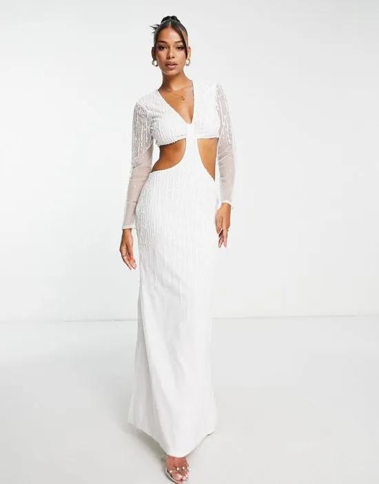 Bridal embellished cut out maxi dress in ivory sequin