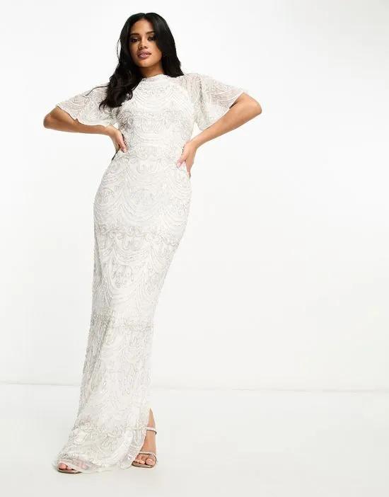 Bridal embellished maxi gown in white with contrast embellishment