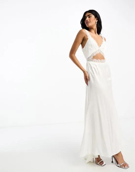 Bridal lace satin fishtail maxi dress in ivory