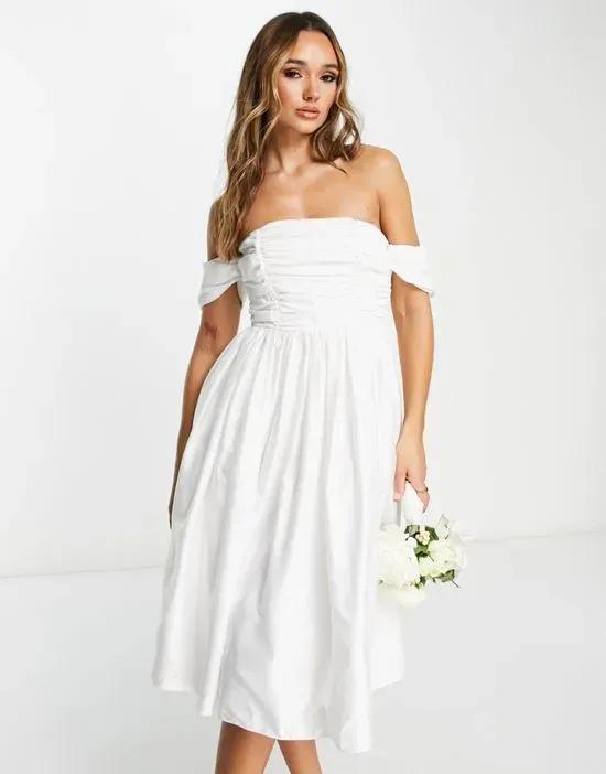 bridal off shoulder mini dress in ivory