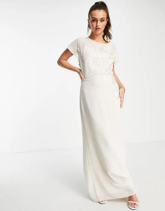 Bridal tie back embroidered maxi dress in ivory