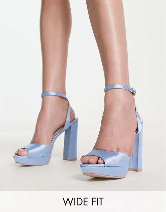 Bridal Vanya platform sandals in pale blue satin
