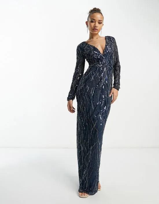 Bridesmaid allover embellished maxi dress in navy