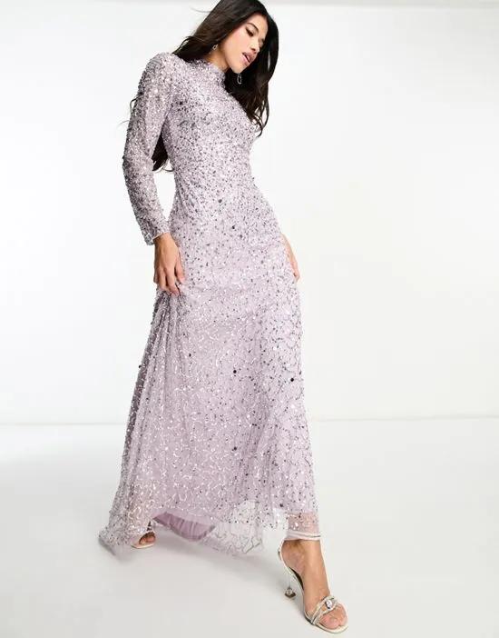 Bridesmaid allover embellished modest maxi in lavender